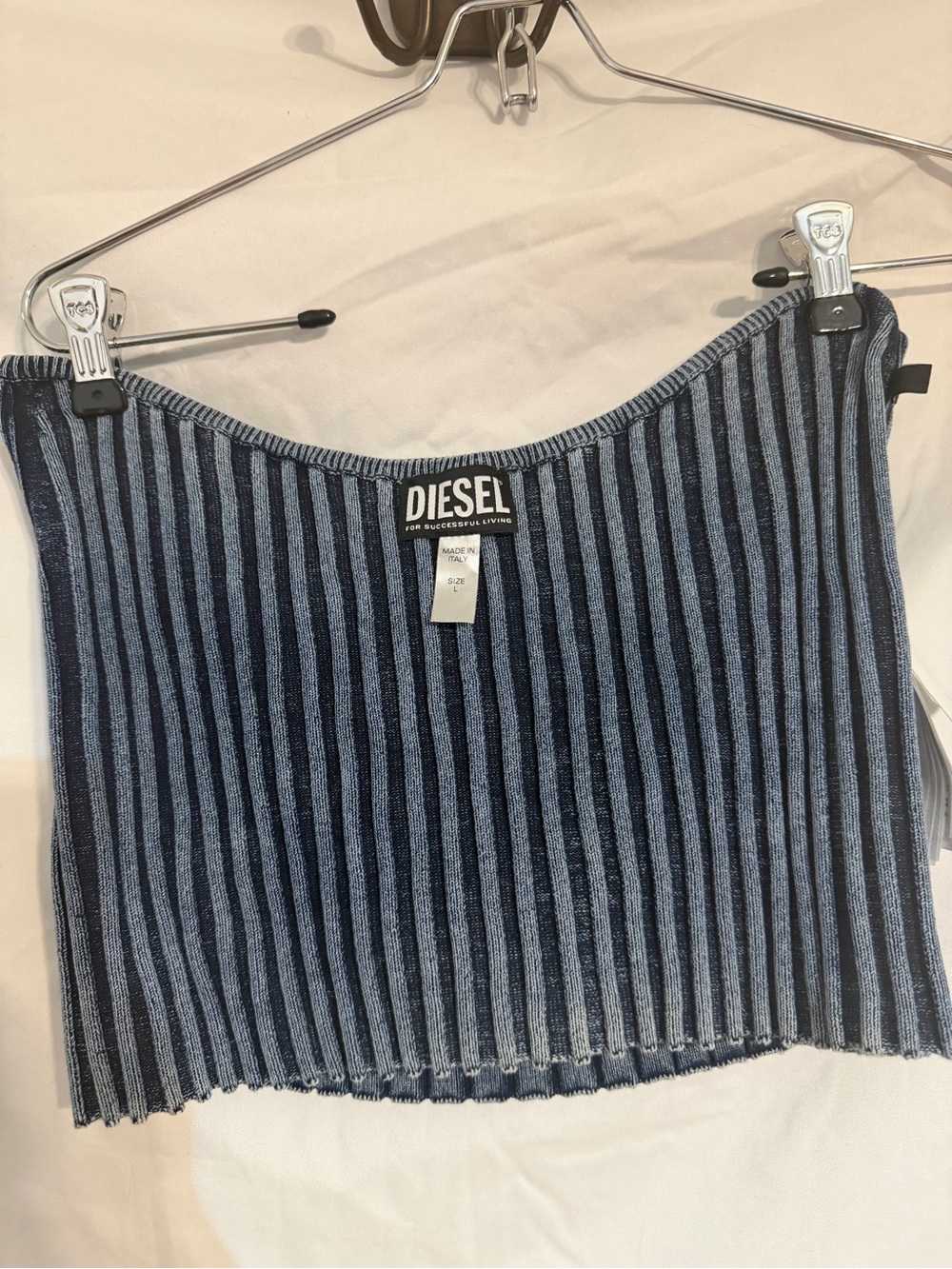 Diesel Navy Ribbed Tube Top with Silver Logo Cutout - Picture 4 of 5